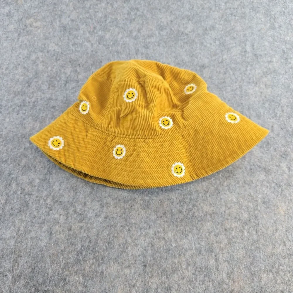 Mighty Fine Corduroy Smiling Daisy Bucket Hat Mustard Gold 100% Cotton Hipster